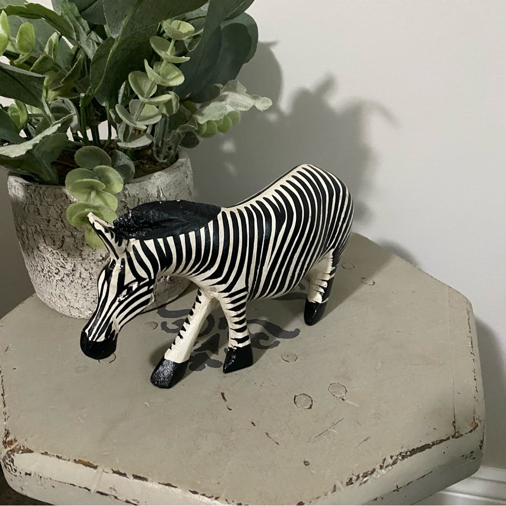 Vintage Hand-Carved Wood Black & White Zebra Figurine